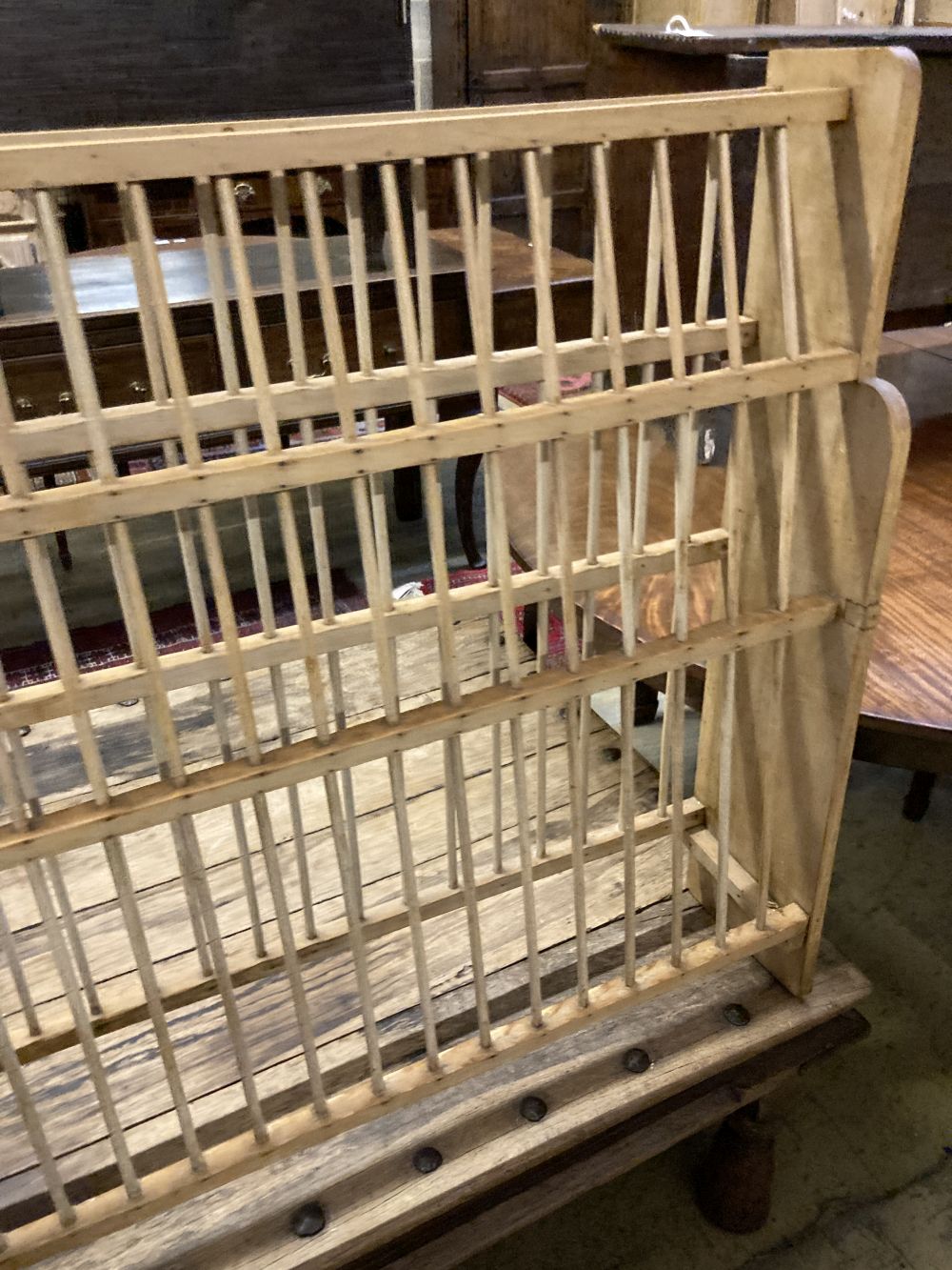 A large Victorian pine plate rack, width 172cm depth 20cm height 88cm